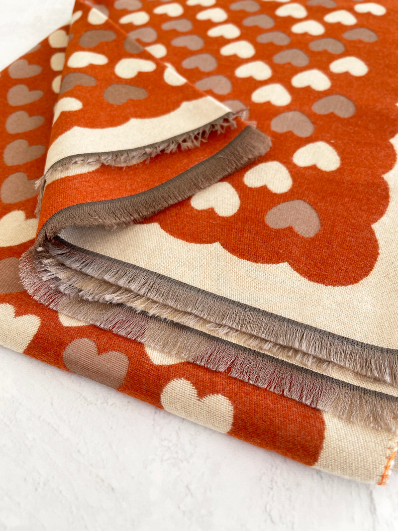 LARGE RUST ORANGE HEART PRINT REVERSIBLE CASHMERE WINTER SHAWL BLANKET SCARF