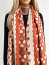 LARGE RUST ORANGE HEART PRINT REVERSIBLE CASHMERE WINTER SHAWL BLANKET SCARF