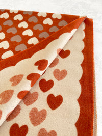 LARGE RUST ORANGE HEART PRINT REVERSIBLE CASHMERE WINTER SHAWL BLANKET SCARF