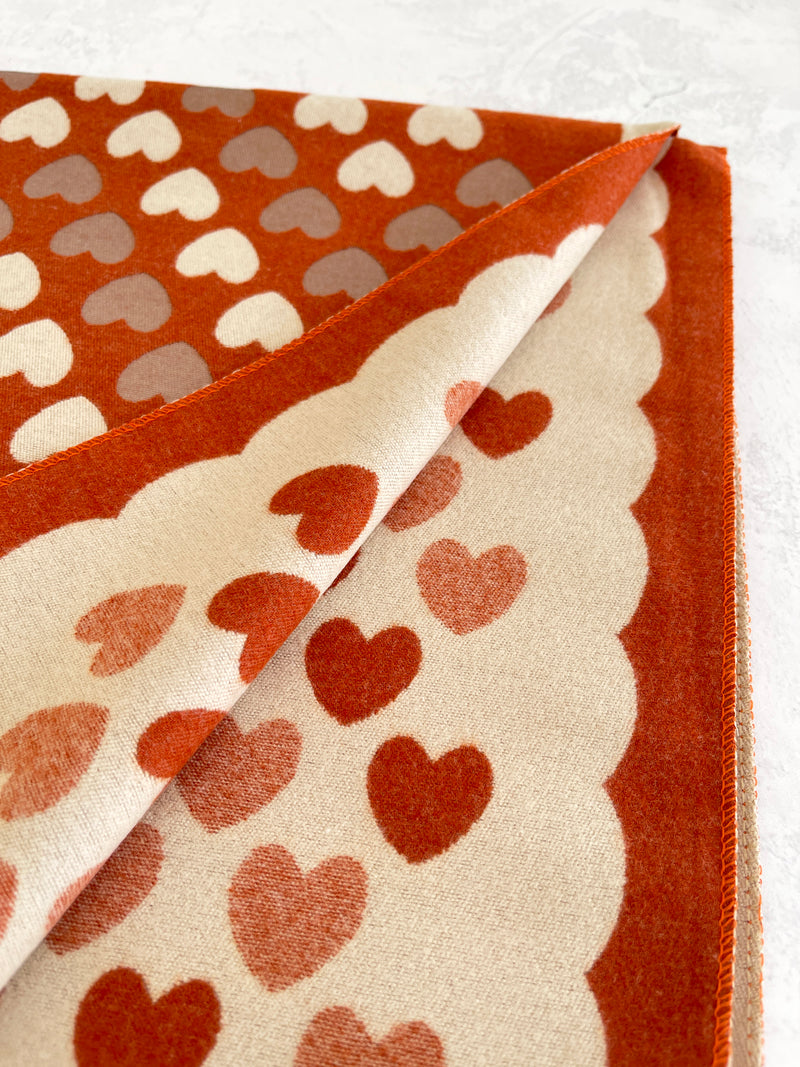 LARGE RUST ORANGE HEART PRINT REVERSIBLE CASHMERE WINTER SHAWL BLANKET SCARF
