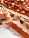 LARGE RUST ORANGE HEART PRINT REVERSIBLE CASHMERE WINTER SHAWL BLANKET SCARF