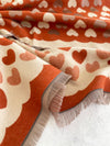LARGE RUST ORANGE HEART PRINT REVERSIBLE CASHMERE WINTER SHAWL BLANKET SCARF