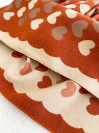 LARGE RUST ORANGE HEART PRINT REVERSIBLE CASHMERE WINTER SHAWL BLANKET SCARF