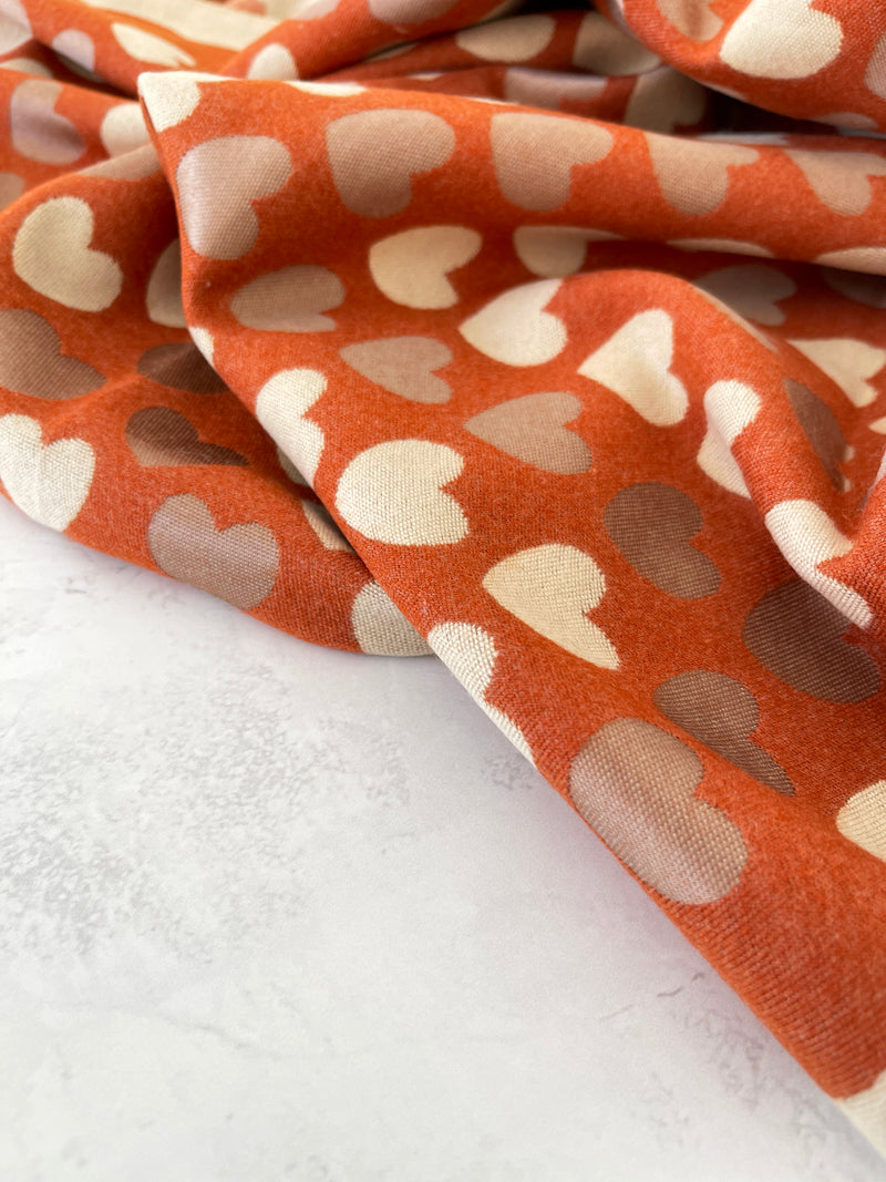 LARGE RUST ORANGE HEART PRINT REVERSIBLE CASHMERE WINTER SHAWL BLANKET SCARF