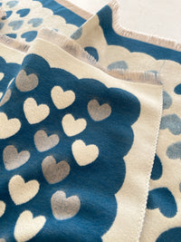 LARGE TEAL HEART PRINT REVERSIBLE CASHMERE WINTER SHAWL BLANKET SCARF
