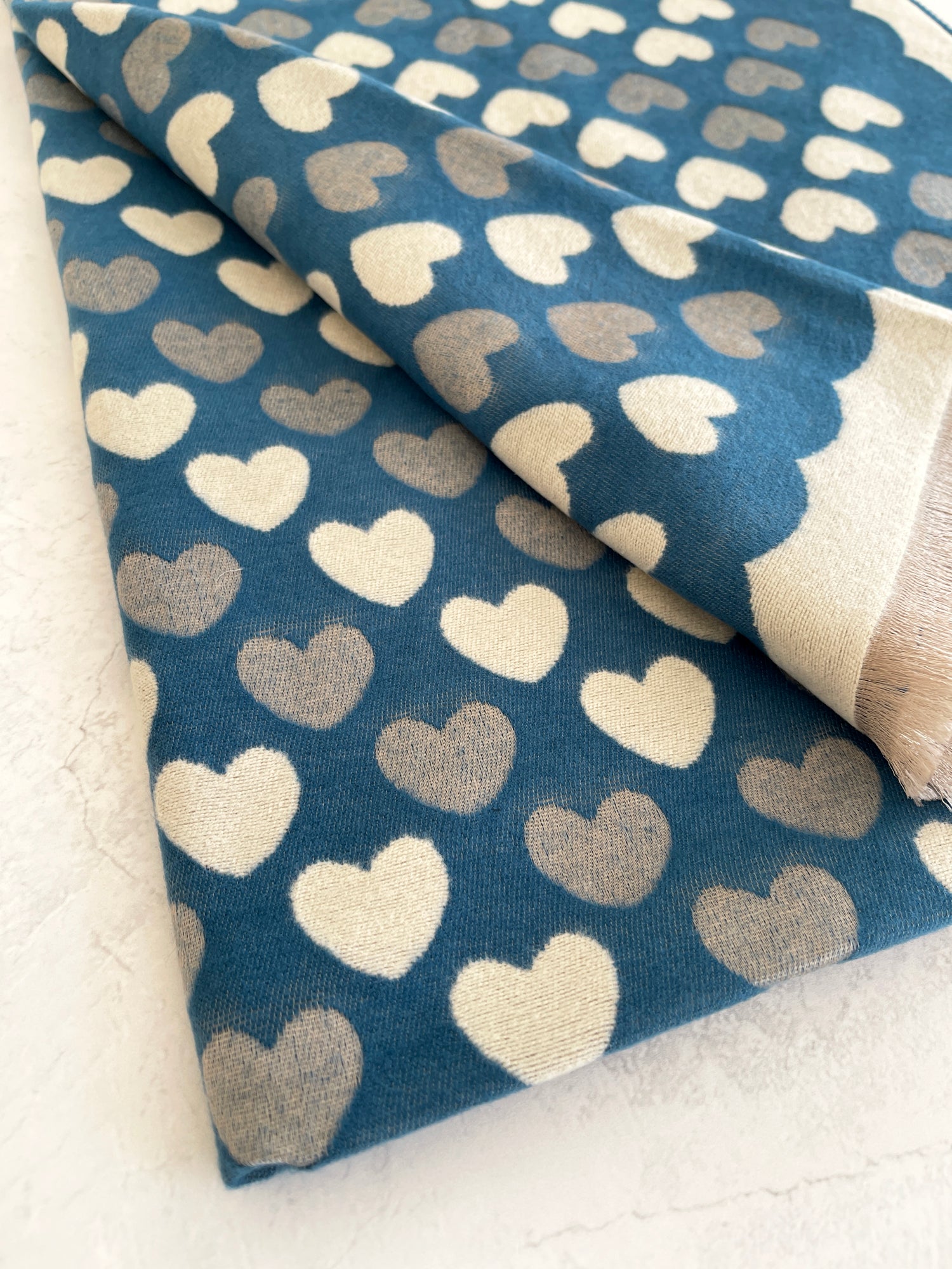LARGE TEAL HEART PRINT REVERSIBLE CASHMERE WINTER SHAWL BLANKET SCARF