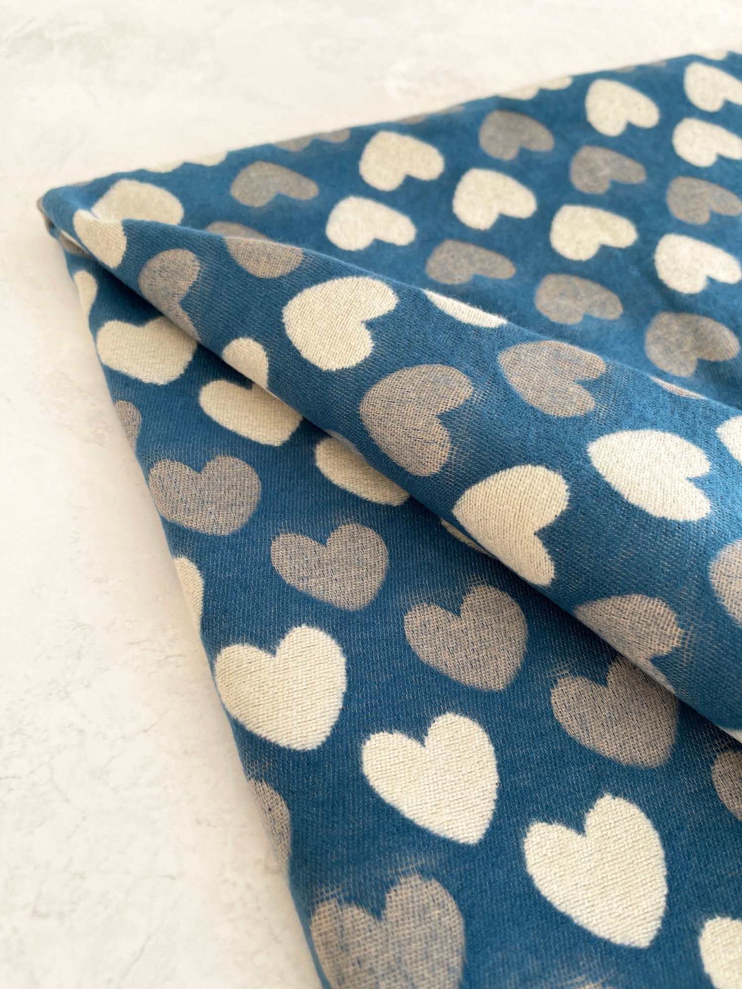 LARGE TEAL HEART PRINT REVERSIBLE CASHMERE WINTER SHAWL BLANKET SCARF