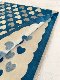 LARGE TEAL HEART PRINT REVERSIBLE CASHMERE WINTER SHAWL BLANKET SCARF