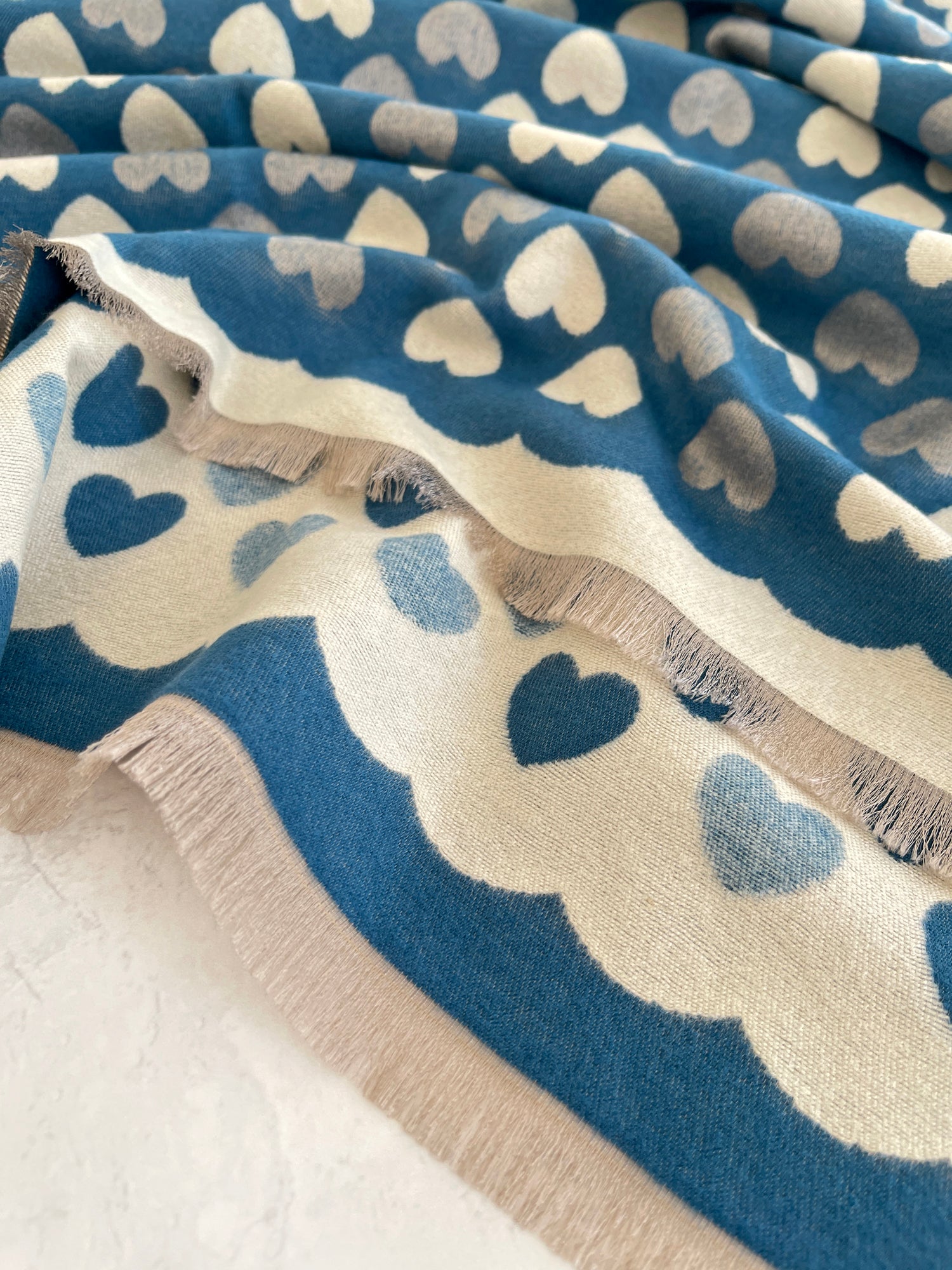 LARGE TEAL HEART PRINT REVERSIBLE CASHMERE WINTER SHAWL BLANKET SCARF