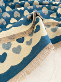 LARGE TEAL HEART PRINT REVERSIBLE CASHMERE WINTER SHAWL BLANKET SCARF