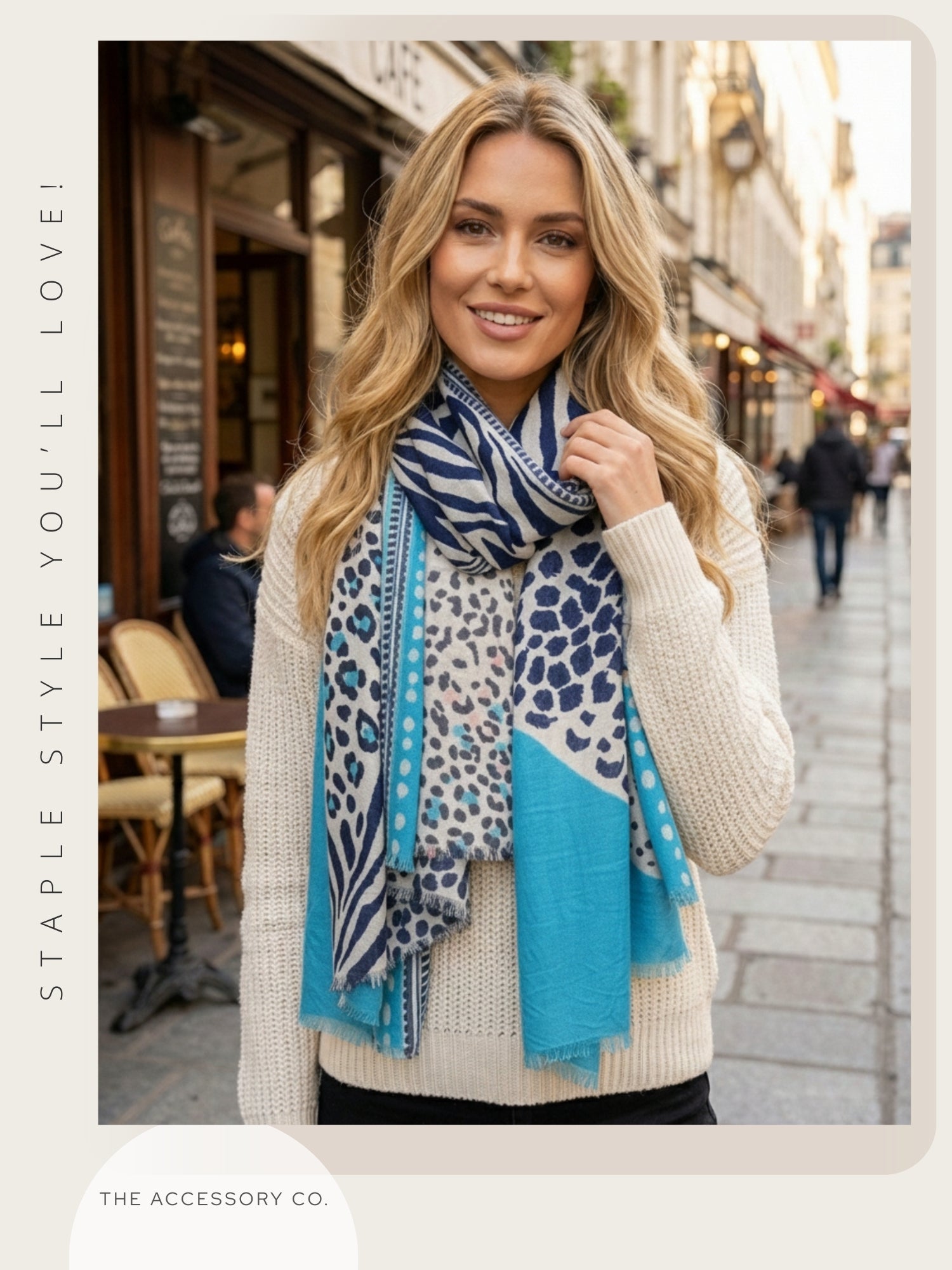 LARGE TURQUOISE BLUE TIGER AND LEOPARD PRINT SHAWL SCARF