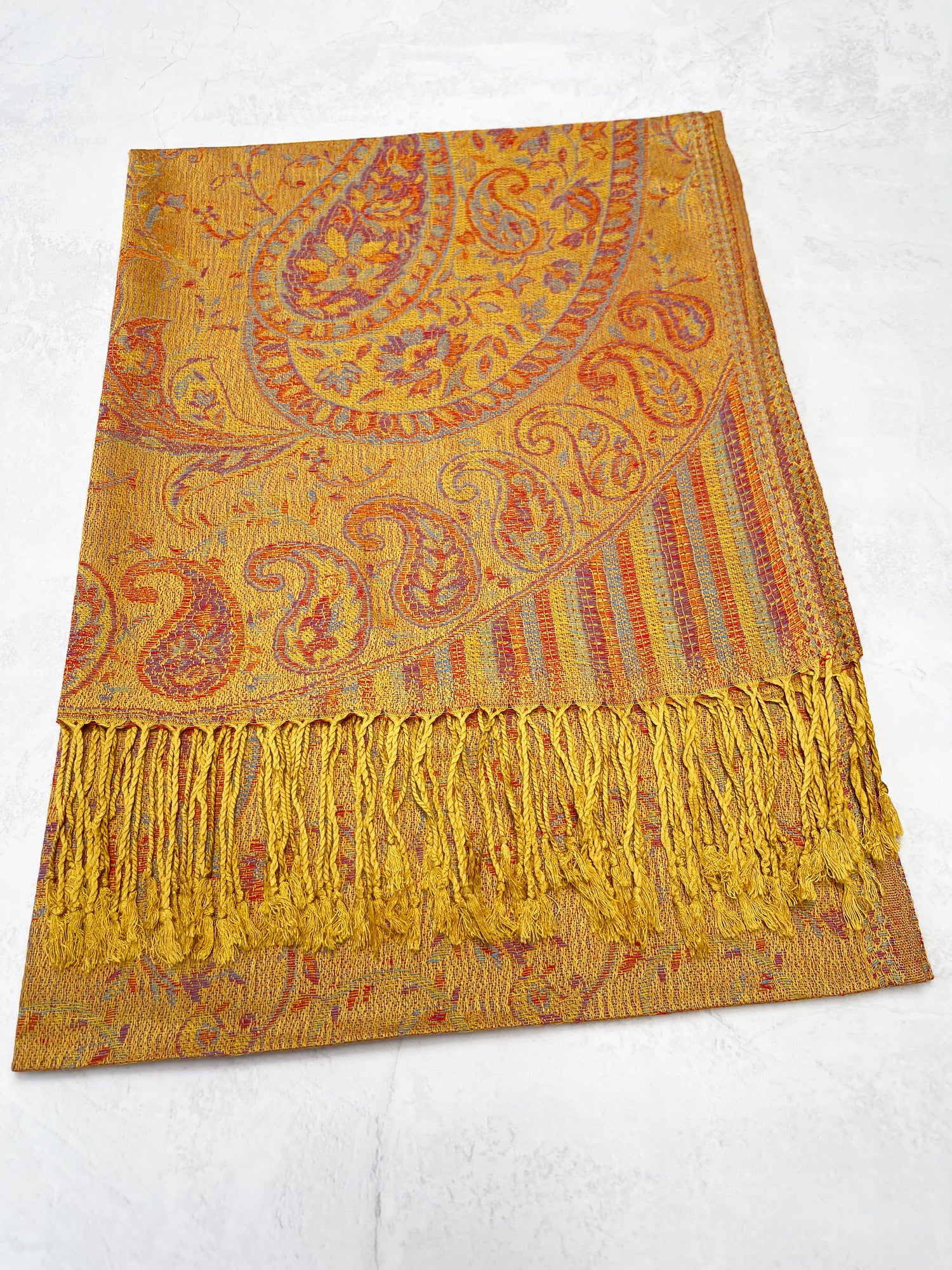 LARGE YELLOW MULTI COLOUR PAISLEY PASHMINA SHAWL SCARF WRAP