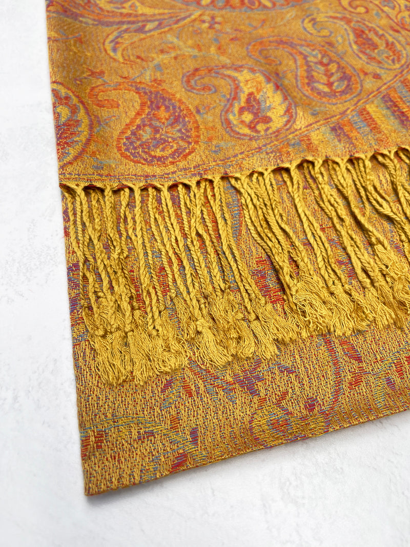 LARGE YELLOW MULTI COLOUR PAISLEY PASHMINA SHAWL SCARF WRAP