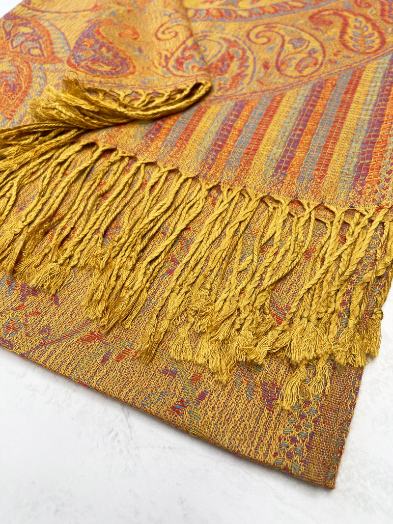 LARGE YELLOW MULTI COLOUR PAISLEY PASHMINA SHAWL SCARF WRAP