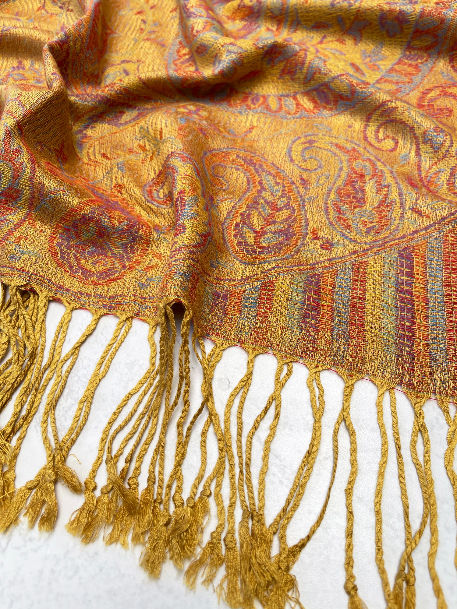 LARGE YELLOW MULTI COLOUR PAISLEY PASHMINA SHAWL SCARF WRAP