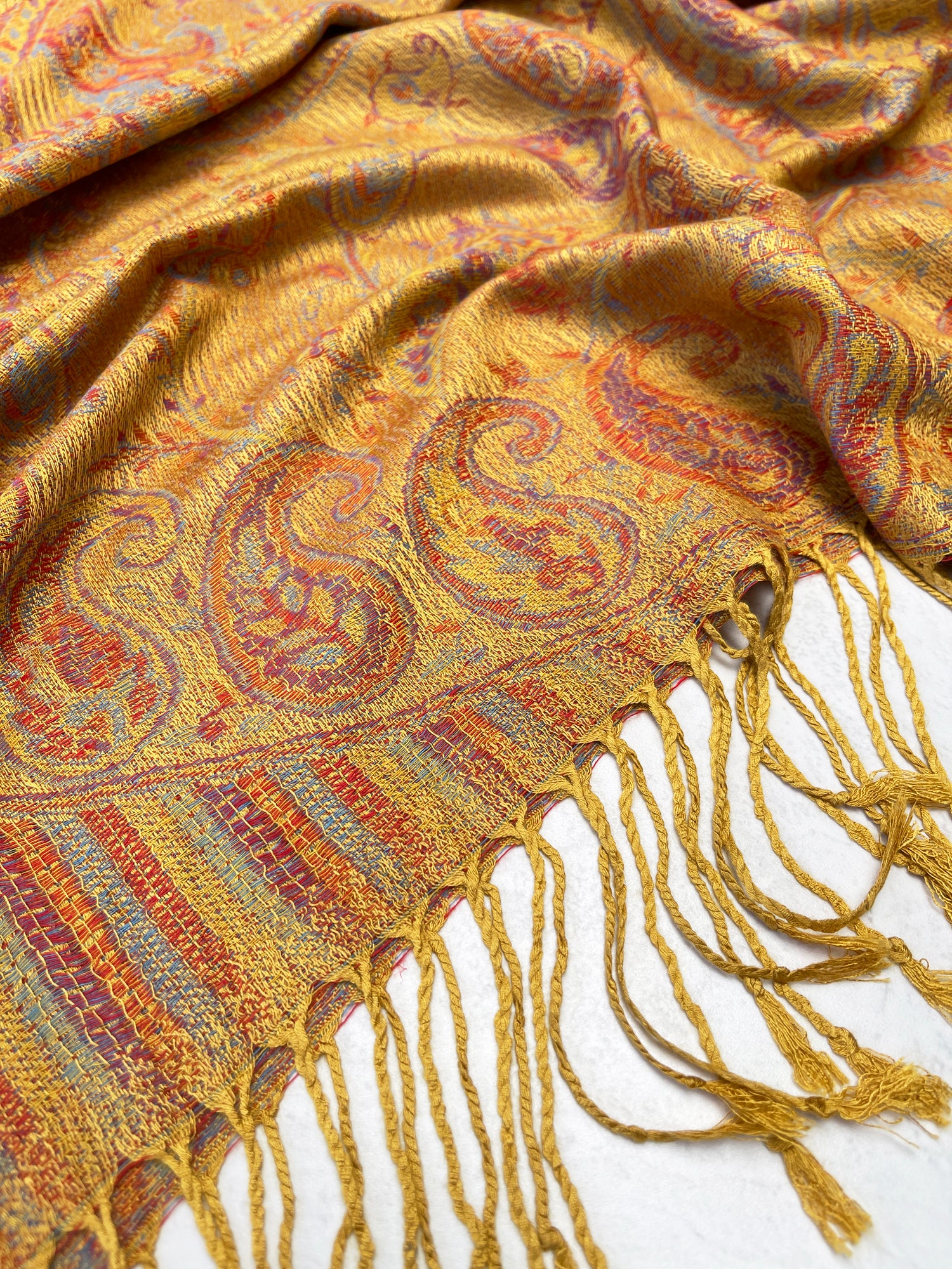 LARGE YELLOW MULTI COLOUR PAISLEY PASHMINA SHAWL SCARF WRAP