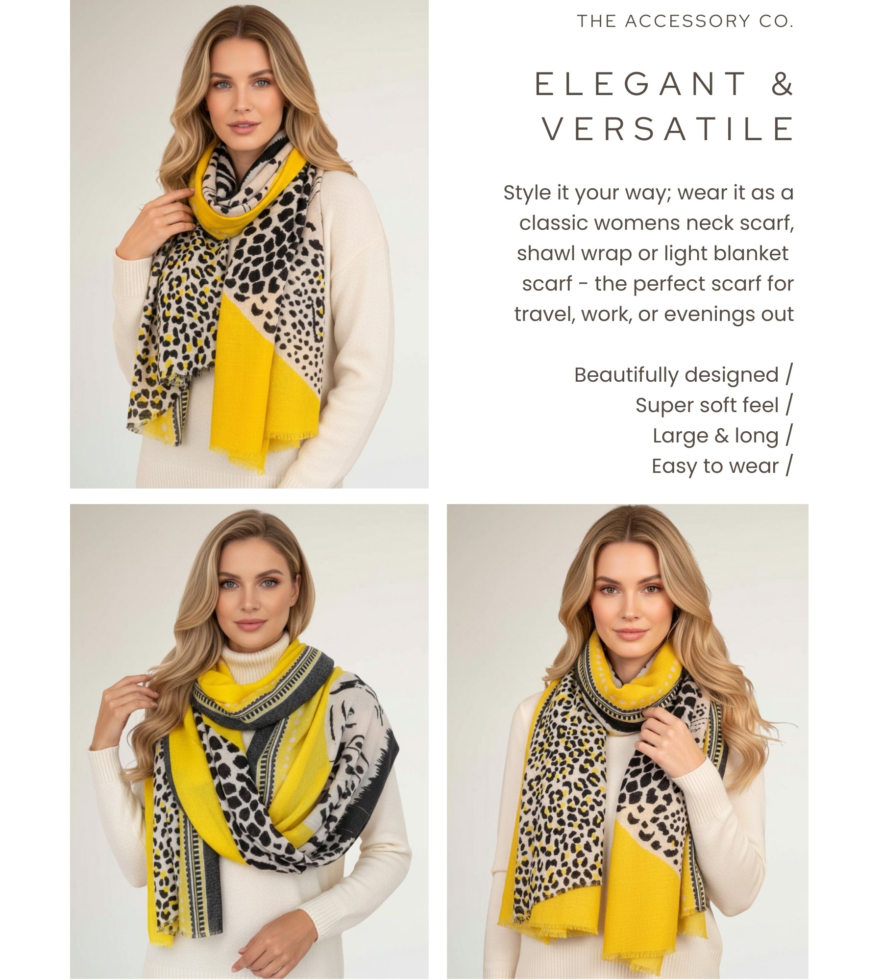 LARGE YELLOW TIGER AND LEOPARD PRINT SHAWL SCARF
