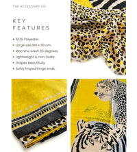 LARGE YELLOW TIGER AND LEOPARD PRINT SHAWL SCARF