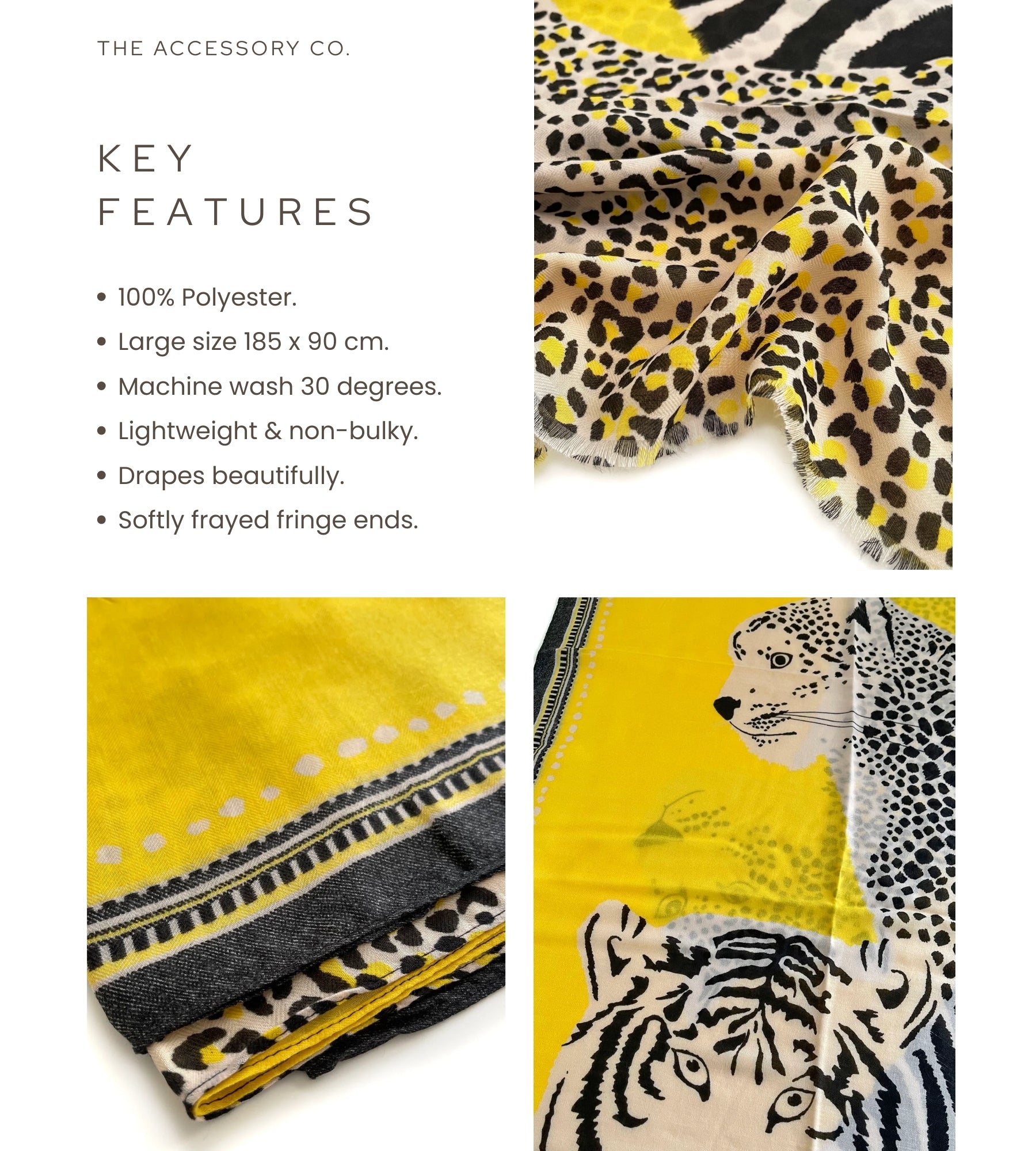 LARGE YELLOW TIGER AND LEOPARD PRINT SHAWL SCARF