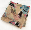 LIGHTWEIGHT BEIGE BIRDS AND FEATHERS SCARF