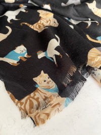 LIGHTWEIGHT BLACK SCARF WITH CATS