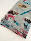 LIGHTWEIGHT BLUE BIRDS AND FEATHERS SCARF