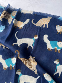 LIGHTWEIGHT BLUE SCARF WITH CATS