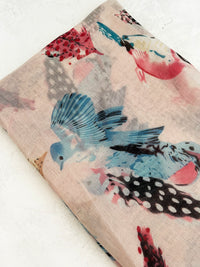 LIGHTWEIGHT BLUSH PINK BIRDS AND FEATHERS SCARF