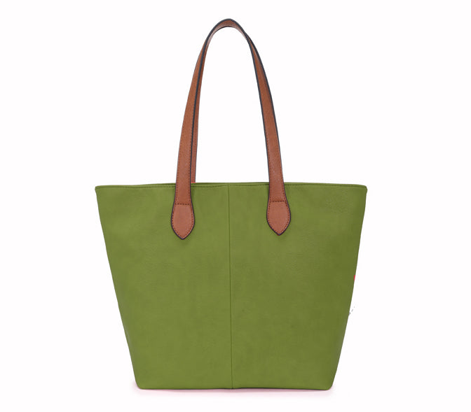 LIGHTWEIGHT GREEN FAUX LEATHER TOTE HANDBAG
