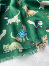 LIGHTWEIGHT GREEN SCARF WITH CATS