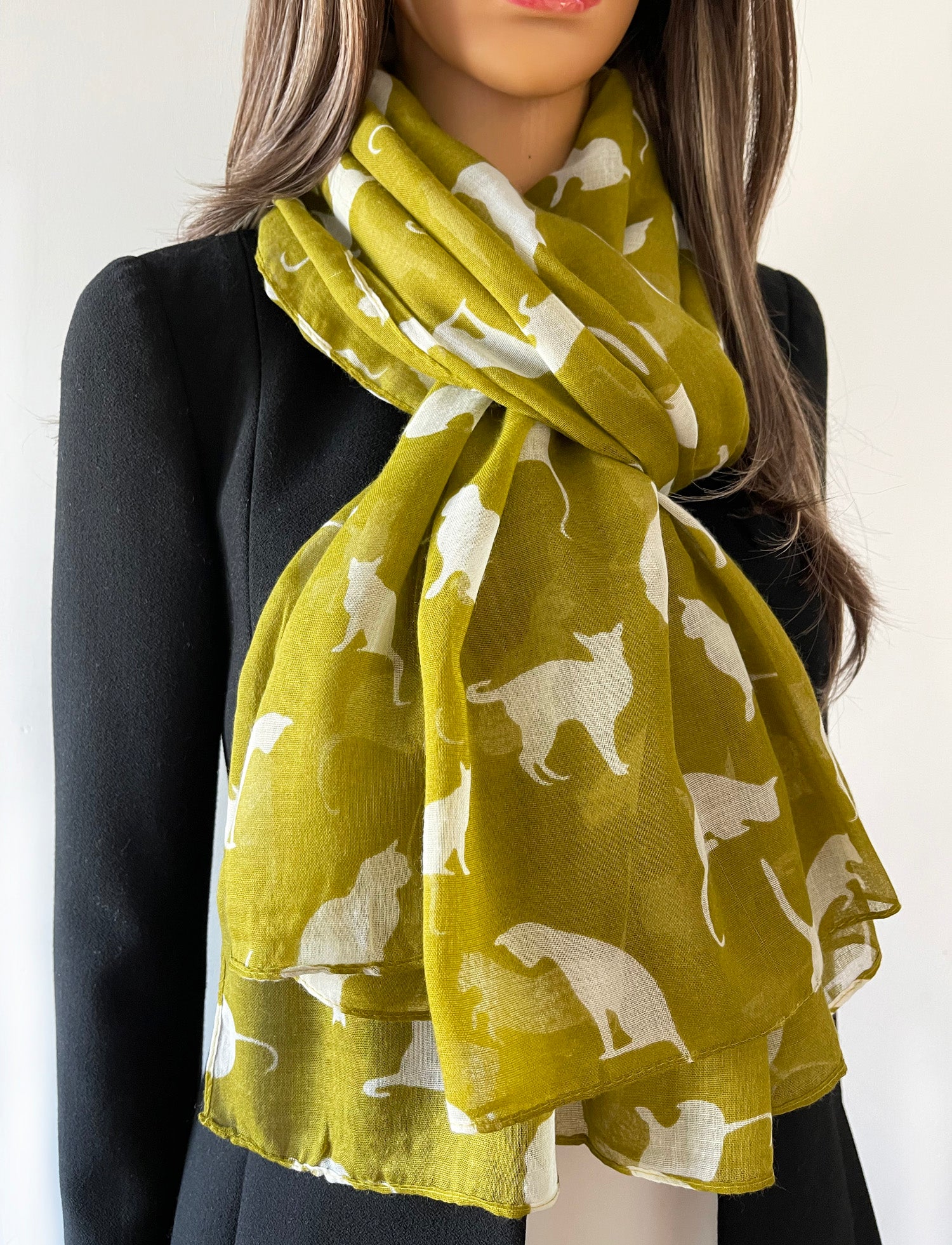 LIGHTWEIGHT PLAIN MUSTARD AND BEIGE CAT SCARF