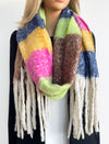 LIME STRIPED WOOL BLANKET SCARF OVERSIZED WINTER SHAWL WRAP