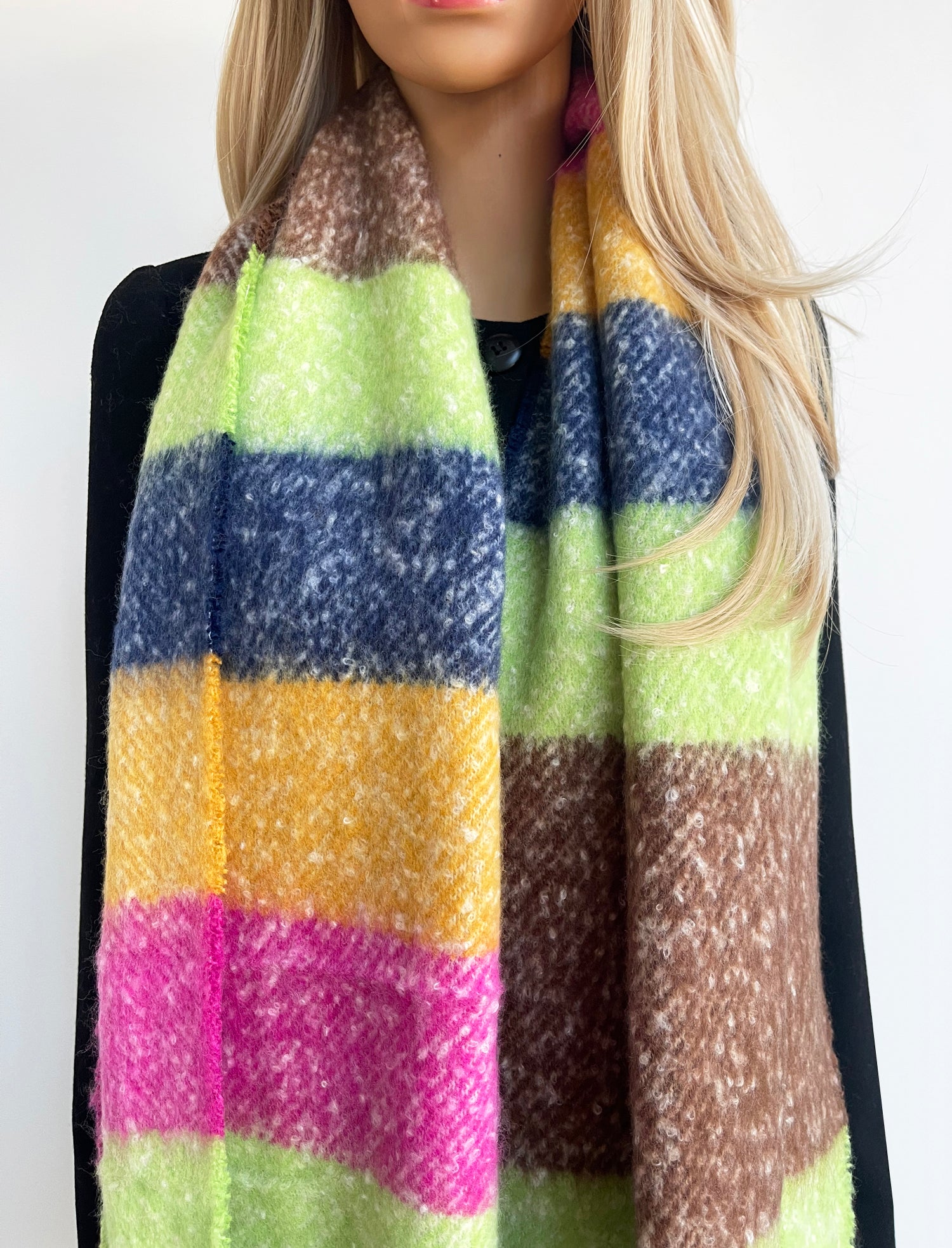 LIME STRIPED WOOL BLANKET SCARF OVERSIZED WINTER SHAWL WRAP