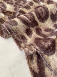 LONG BEIGE WOOL MIX FLUFFY OVERSIZED LEOPARD PRINT SCARF