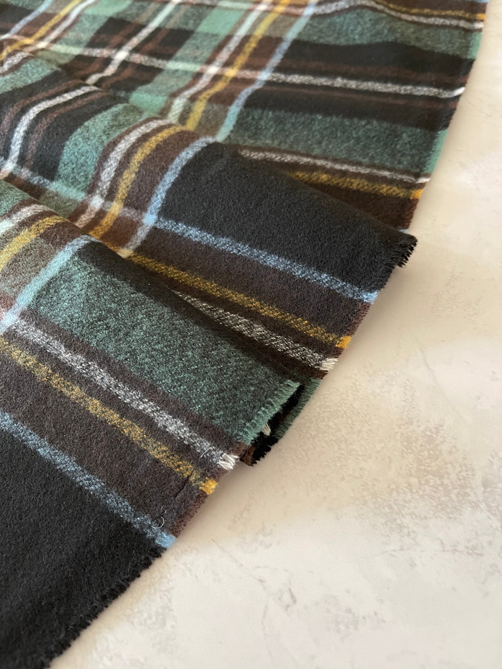 LONG BLACK WOOL MIX CHECKED TARTAN SCARF