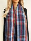 LONG BLUE WOOL MIX CHECKED TARTAN SCARF