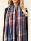 LONG BLUE WOOL MIX CHECKED TARTAN SCARF