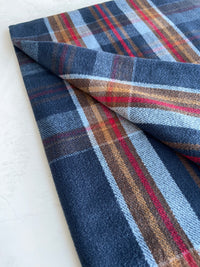 LONG BLUE WOOL MIX CHECKED TARTAN SCARF