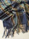 LONG BLUE WOOL MIX CHECKED TARTAN SCARF