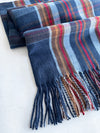 LONG BLUE WOOL MIX CHECKED TARTAN SCARF