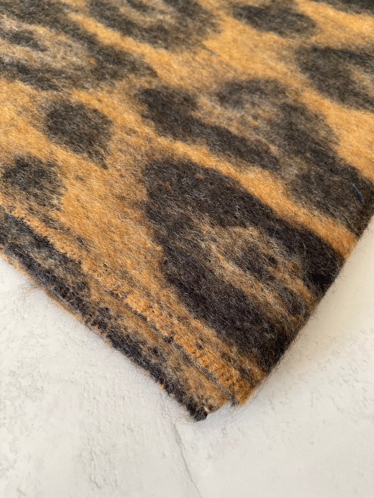 LONG BROWN WOOL MIX FLUFFY OVERSIZED LEOPARD PRINT SCARF