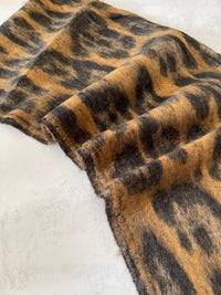 LONG BROWN WOOL MIX FLUFFY OVERSIZED LEOPARD PRINT SCARF