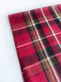 LONG DEEP RED WOOL MIX CHECKED TARTAN SCARF