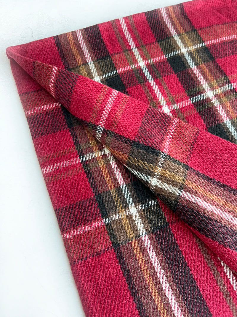 LONG DEEP RED WOOL MIX CHECKED TARTAN SCARF