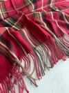 LONG DEEP RED WOOL MIX CHECKED TARTAN SCARF