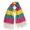 LONG FUCHSIA GREEN WOOL BLEND STRIPED SCARF