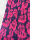 LONG FUCHSIA PINK WOOL MIX FLUFFY OVERSIZED LEOPARD PRINT SCARF