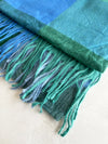 LONG GREEN BLUE WOOL MIX CHECKED TARTAN SCARF