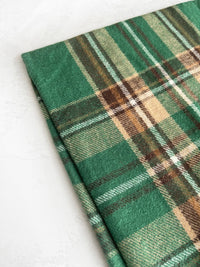 LONG GREEN WOOL MIX CHECKED TARTAN SCARF