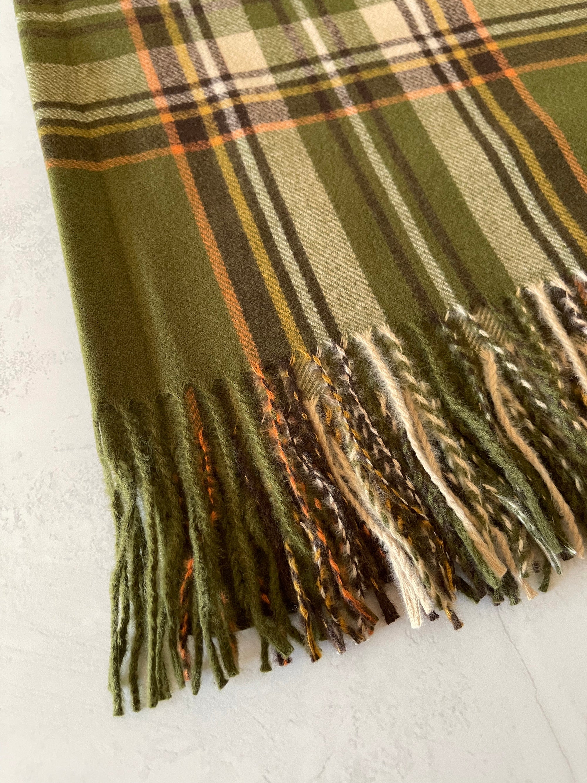 LONG GREEN WOOL MIX CHECKED TARTAN SCARF